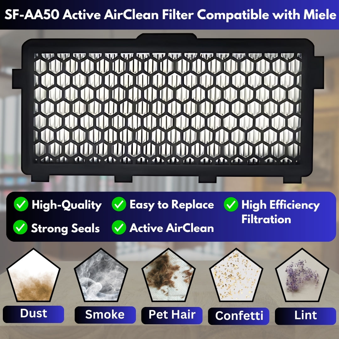 SF-AA50 Active AirClean Filter, Compatible with Miele S4 S5 S6 S8 S4000 S5000 S6000 S8000 Series, Complete C2 C3, Compact C1, C2 Vacuum Cleaner, Miele Filter Vacuum