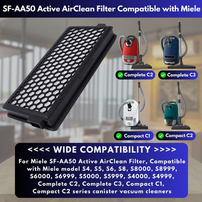 SF-AA50 Active AirClean Filter, Compatible with Miele S4 S5 S6 S8 S4000 S5000 S6000 S8000 Series, Complete C2 C3, Compact C1, C2 Vacuum Cleaner, Miele Filter Vacuum